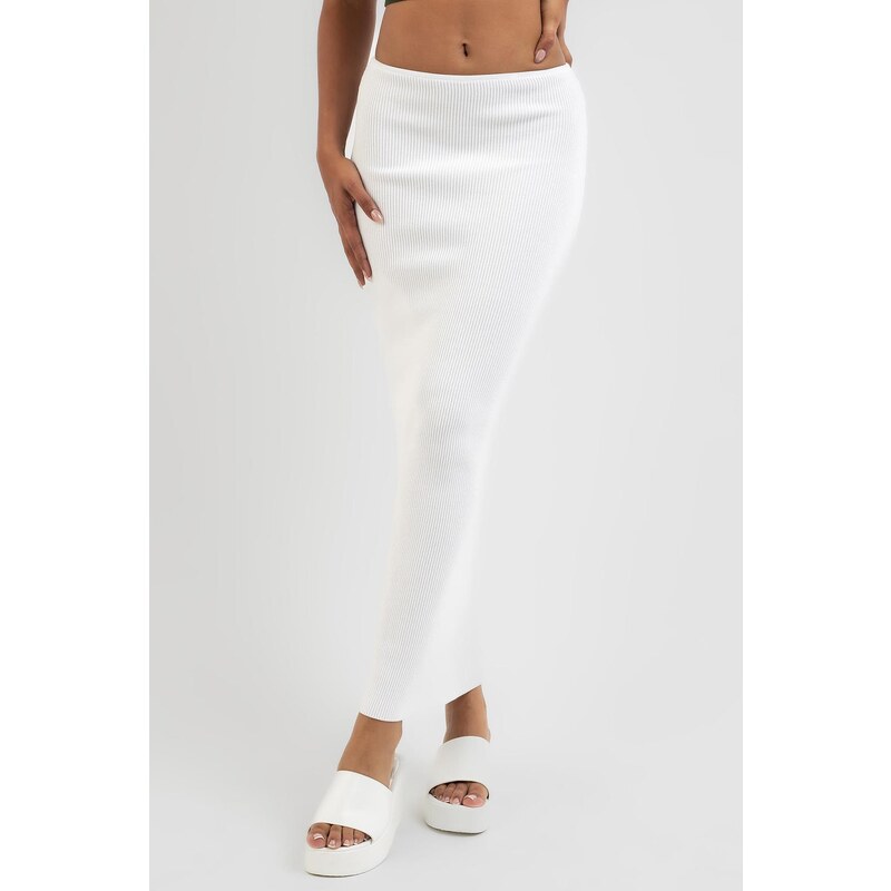 Madmext White Basic Long Knitwear Skirt