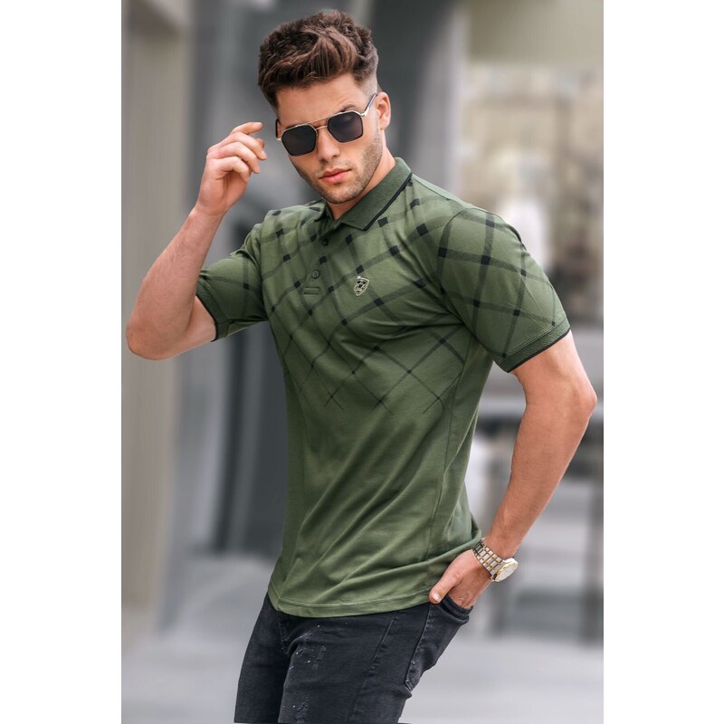 Madmext Khaki Green Buttoned Polo Collar Men's T-Shirt 5867