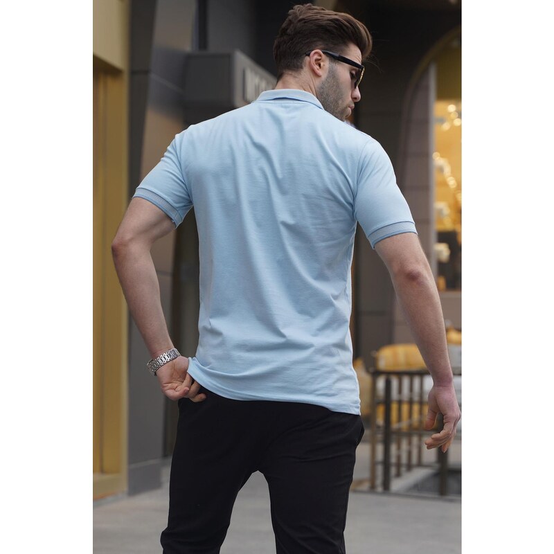 Madmext Blue Men's Regular Fit Polo Neck T-Shirt 6105