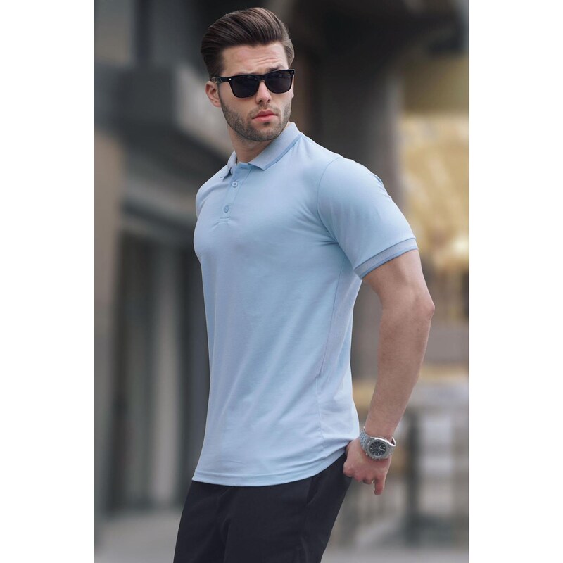 Madmext Blue Men's Regular Fit Polo Neck T-Shirt 6105