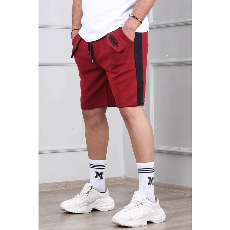 Madmext Burgundy Capri Shorts with Side Stripes 2919