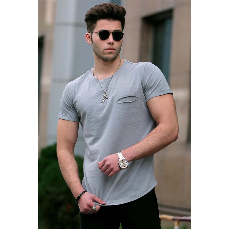 Madmext Basic Gray Crew Neck T-Shirt 4474