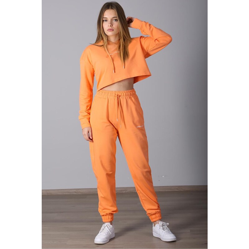 Madmext Mad Girls Women's Orange Hoodie and Tracksuit Set