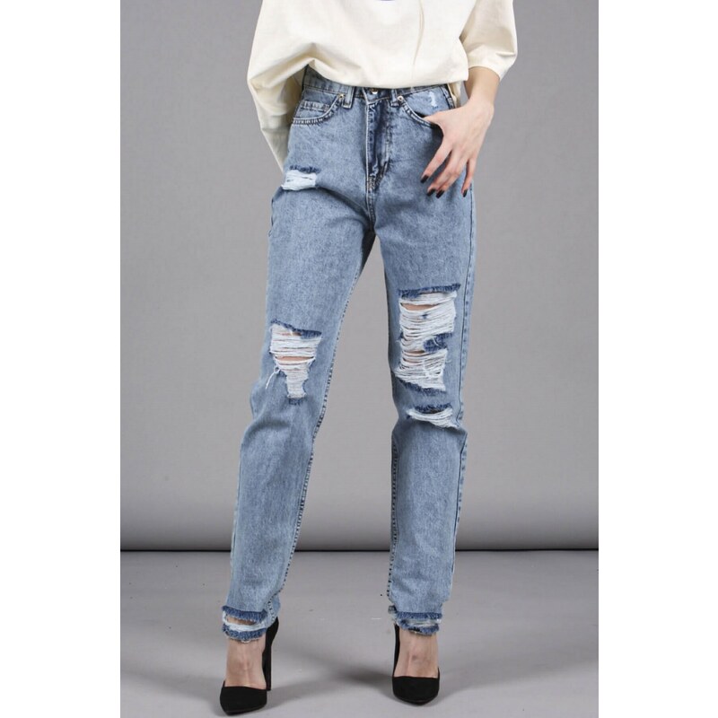 Madmext Mad Girls Blue Torn Mom Jeans