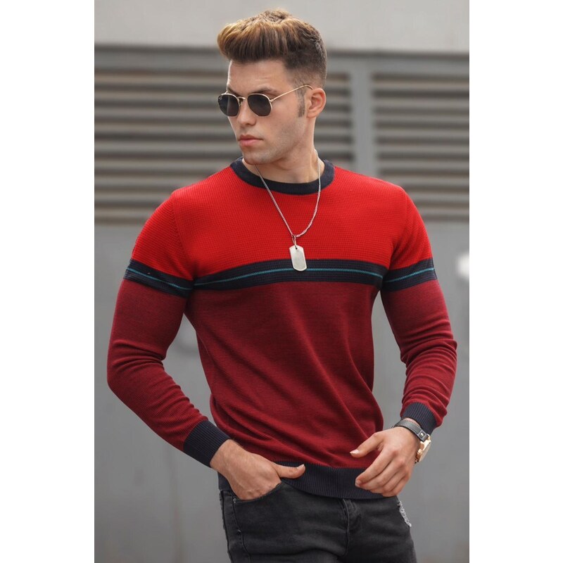 Madmext Red Stripe Detailed Men's Sweater 5148