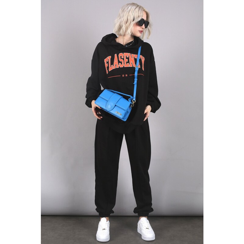 Madmext Black Oversize Printed Tracksuit