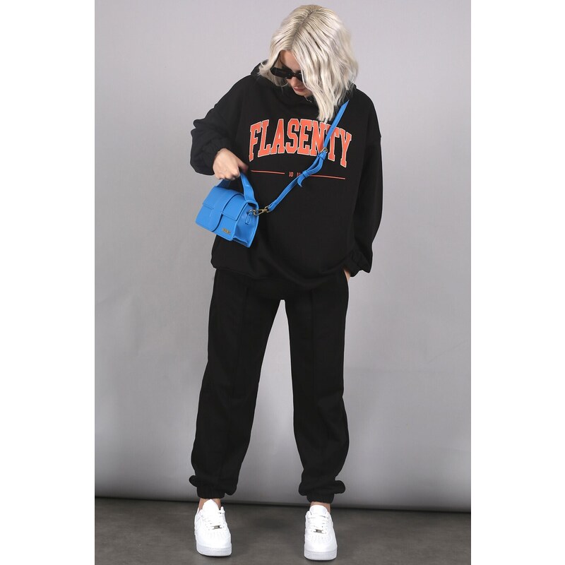 Madmext Black Oversize Printed Tracksuit