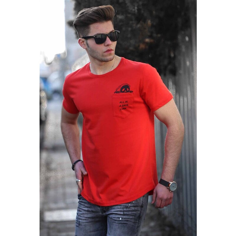 Madmext Pocket Detail Red Men's T-Shirt 4492