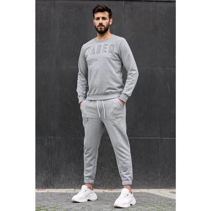 Madmext Gray Printed Men's Tracksuit Set 4679