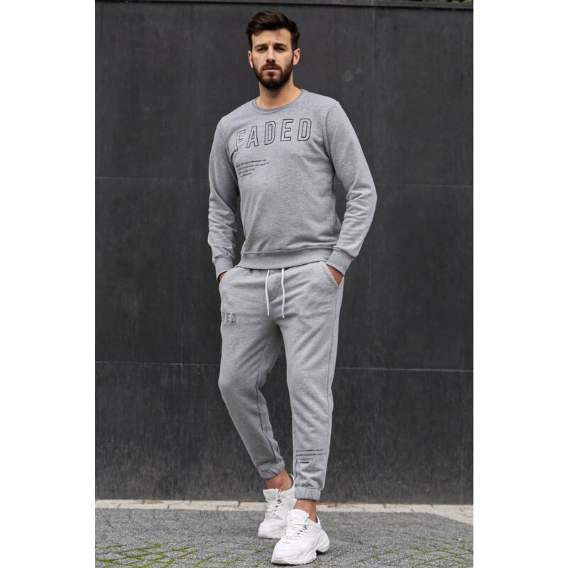 Madmext Gray Printed Men's Tracksuit Set 4679