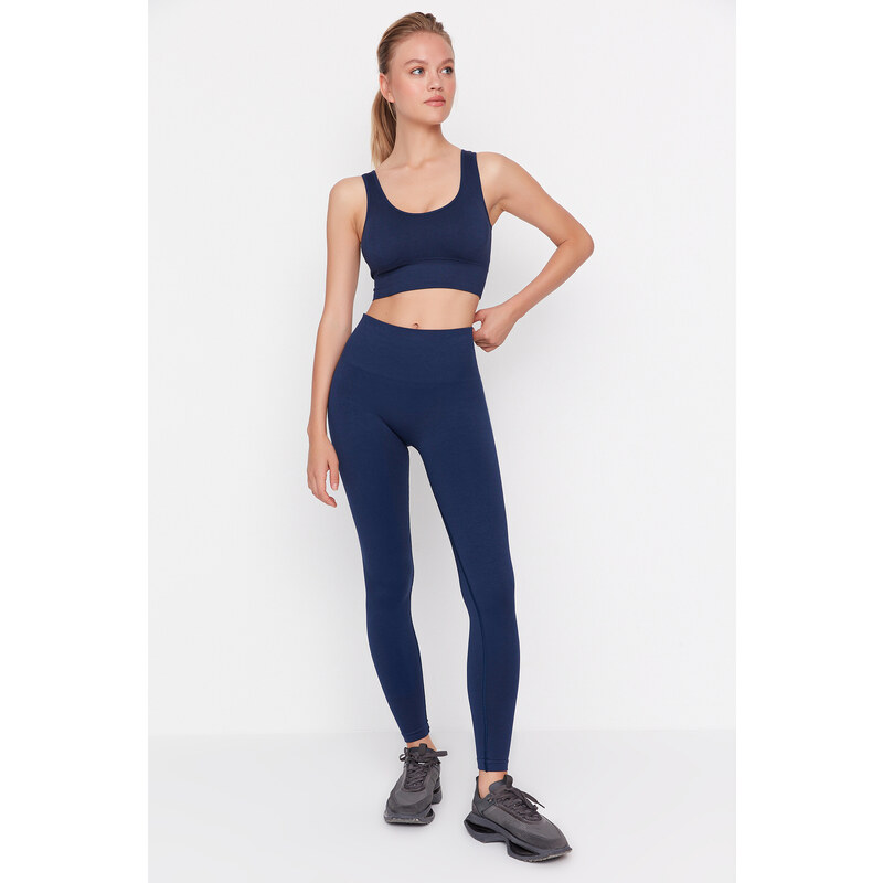 Trendyol Dark Navy Bezešvé/Bezešvé Komprese Pletené sportovní punčocháče po celé délce