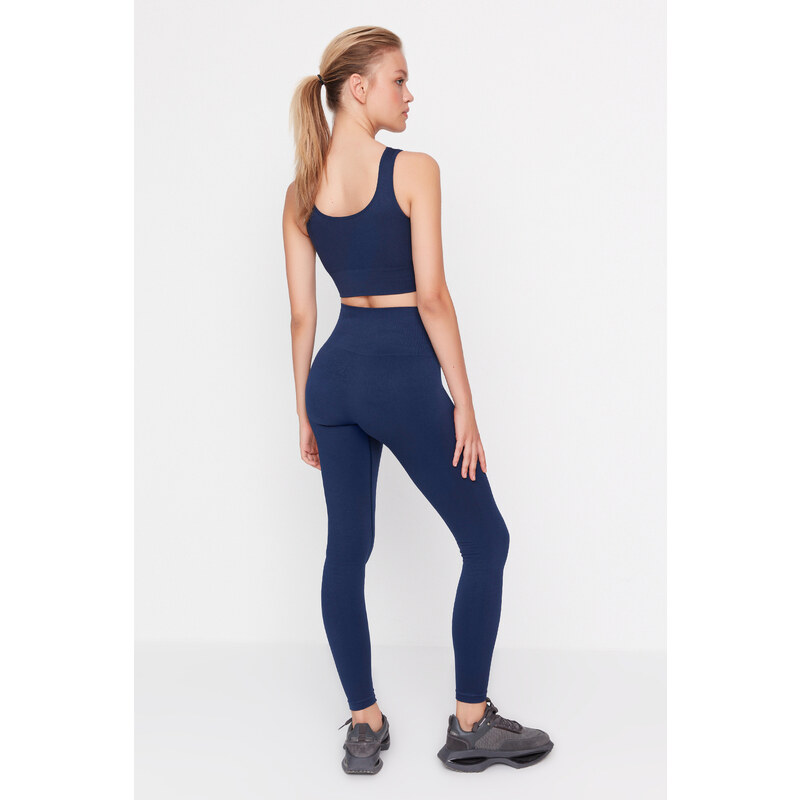 Trendyol Dark Navy Bezešvé/Bezešvé Komprese Pletené sportovní punčocháče po celé délce