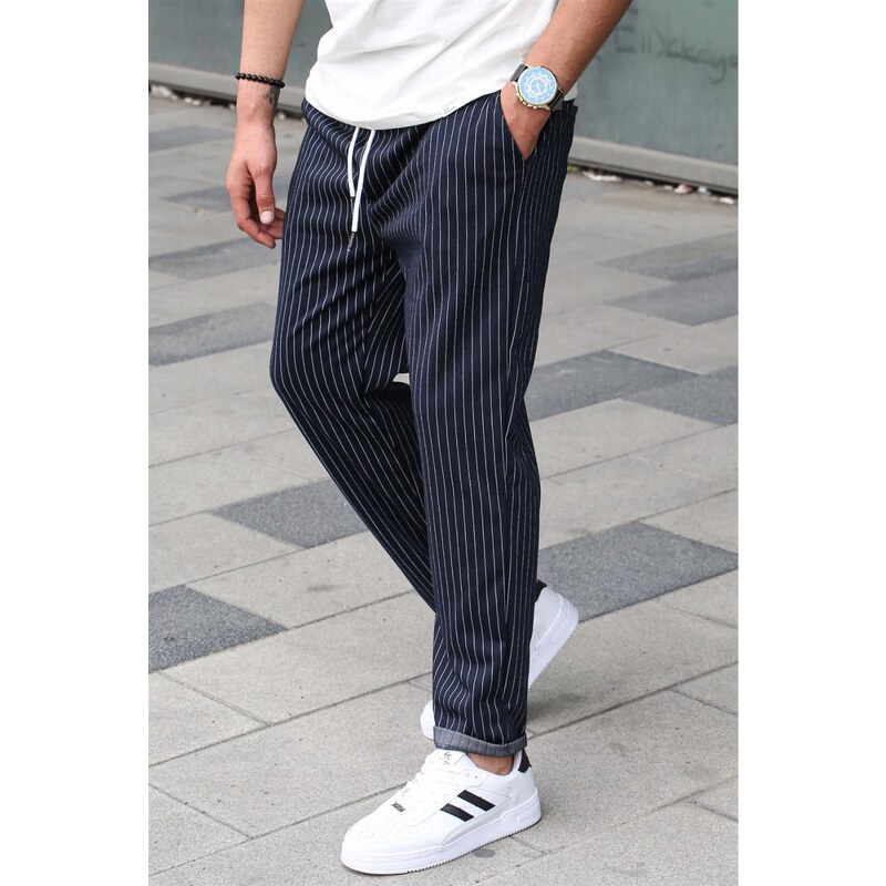 Madmext Navy Striped Men's Regular Fit Sweatpants 6511