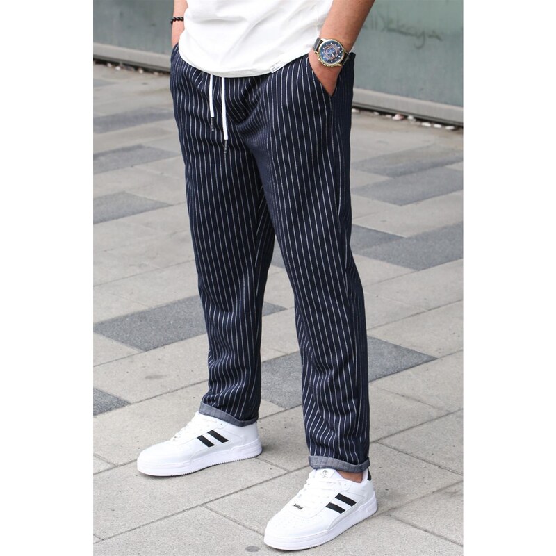 Madmext Navy Striped Men's Regular Fit Sweatpants 6511