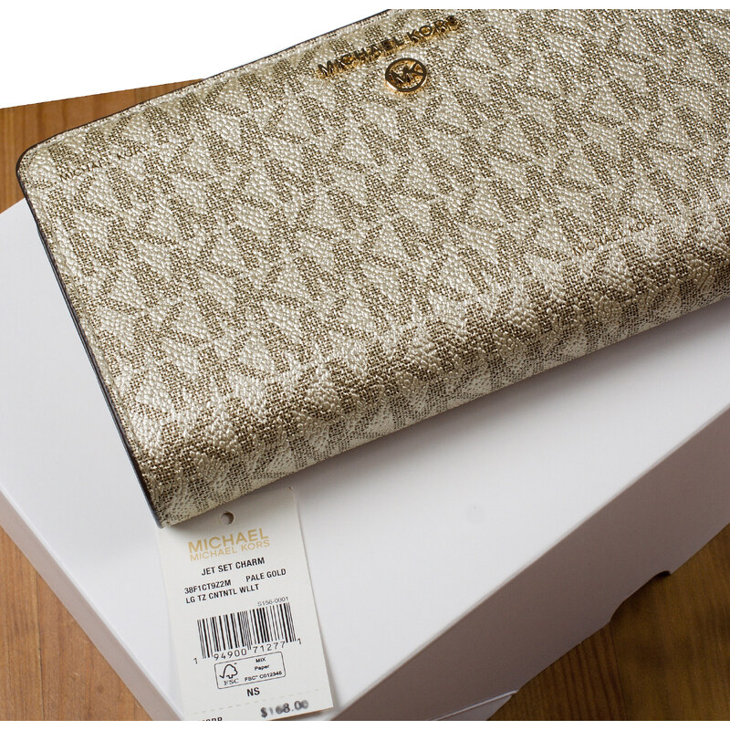 Michael Kors peněženka Jet Set Charm Long Wallet Signature Logo Boxed Pale Gold