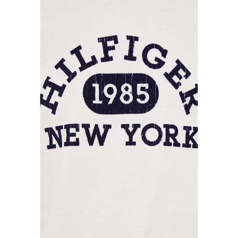 Bavlněné tričko s dlouhým rukávem Tommy Hilfiger bílá barva, s potiskem