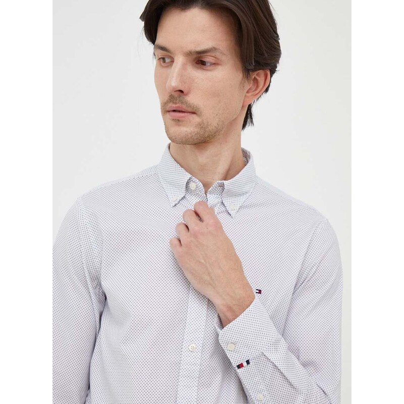 Košile Tommy Hilfiger bílá barva, slim, s límečkem button-down