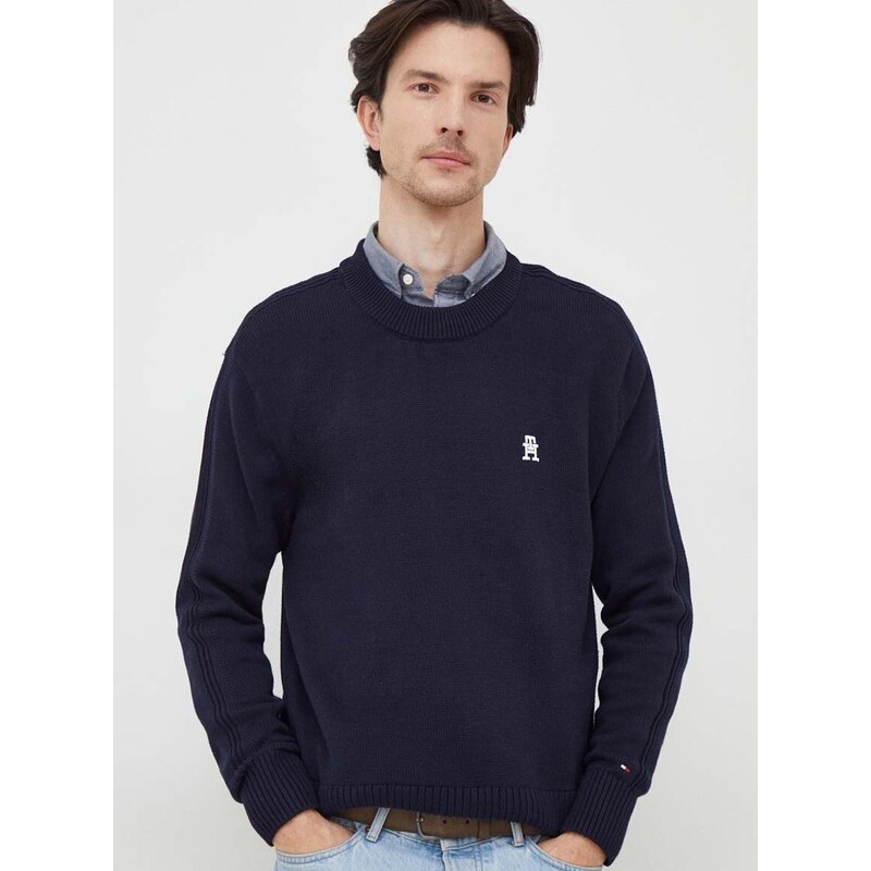 Bavlněný svetr Tommy Hilfiger tmavomodrá barva, lehký