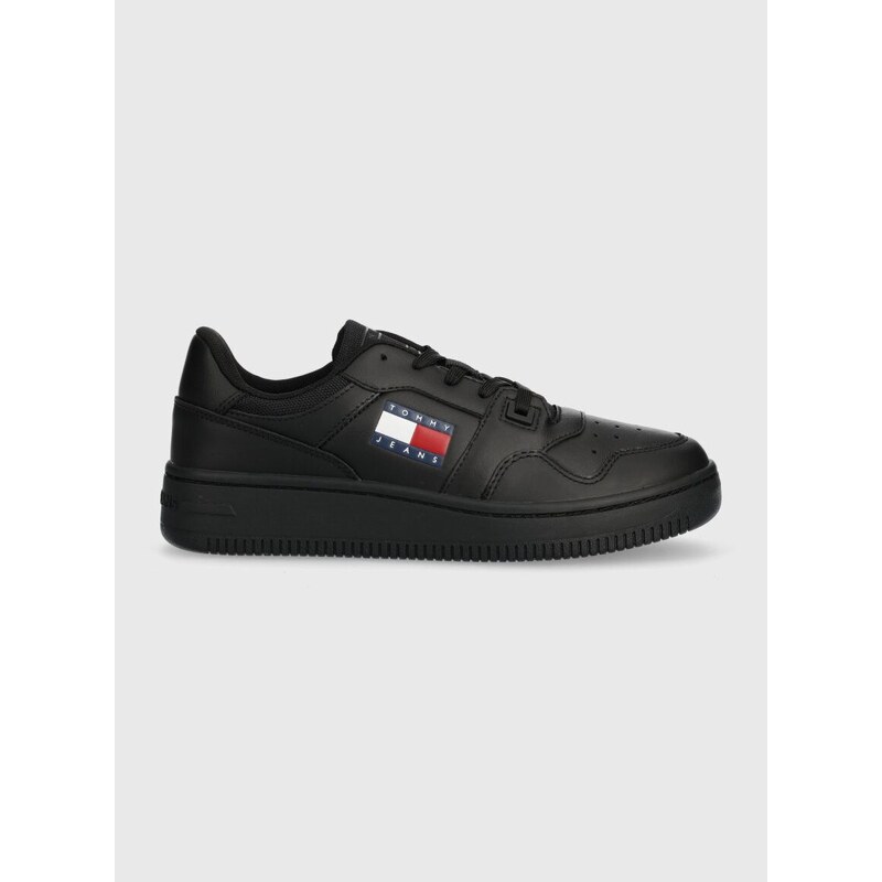 Kožené sneakers boty Tommy Jeans TJW RETRO BASKET ESS černá barva, EN0EN02505