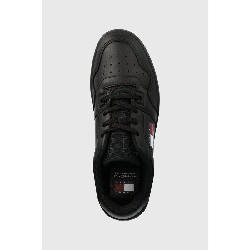 Kožené sneakers boty Tommy Jeans TJW RETRO BASKET ESS černá barva, EN0EN02505