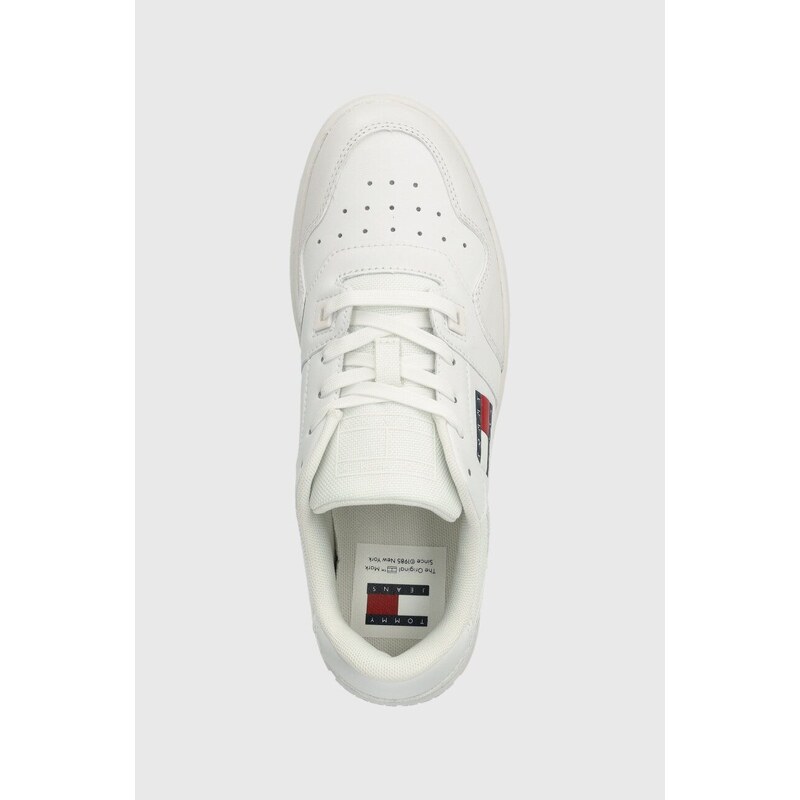 Kožené sneakers boty Tommy Jeans TJW RETRO BASKET ESS bílá barva, EN0EN02505