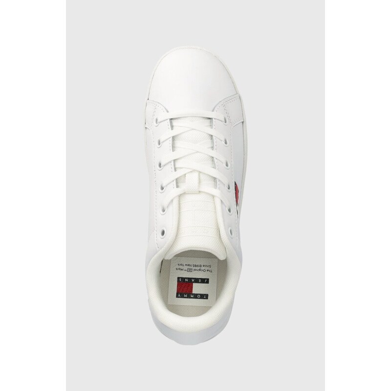 Kožené sneakers boty Tommy Jeans TJW FLATFORM ESS bílá barva, EN0EN02518