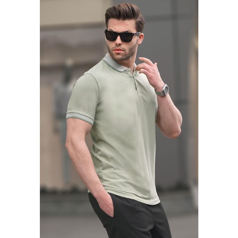 Madmext Men's Almond Green Regular Fit Polo Neck T-Shirt 6105