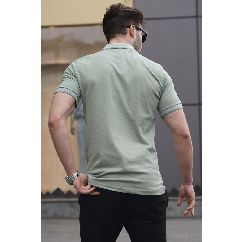 Madmext Men's Almond Green Regular Fit Polo Neck T-Shirt 6105
