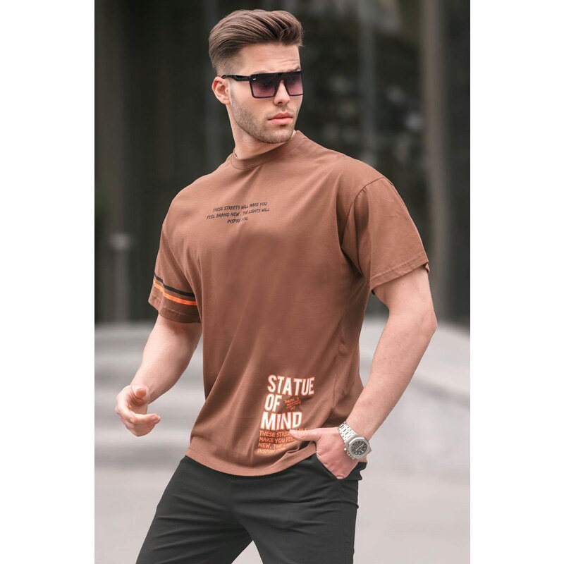 Madmext Men's Brown Regular Fit Printed T-Shirt 6087