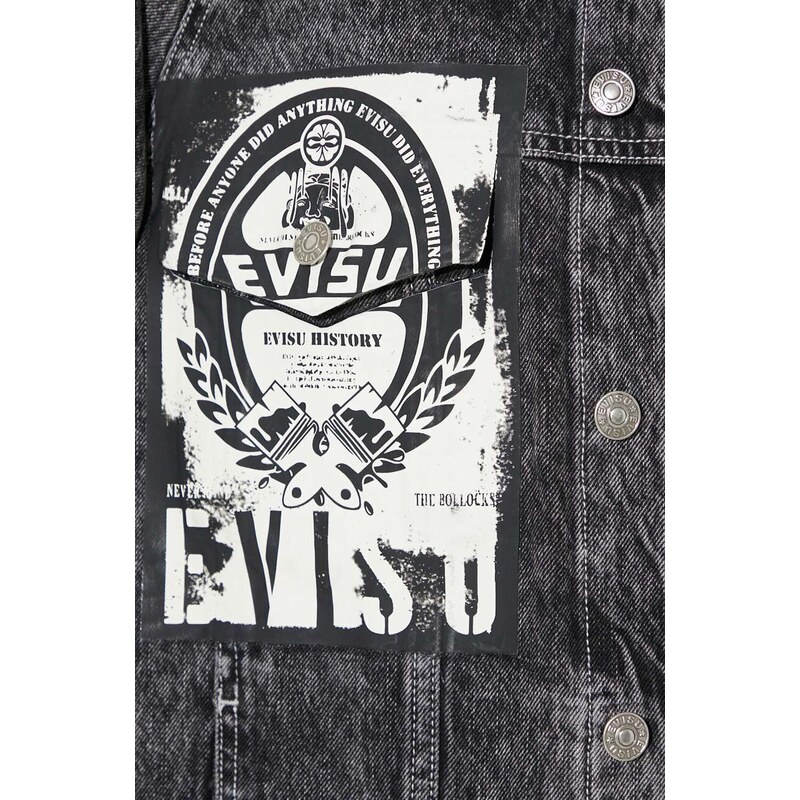 Džínová bunda Evisu Poster and Seagull Print pánská, černá barva, přechodná, 2EAHTM3DJ8064LFCS