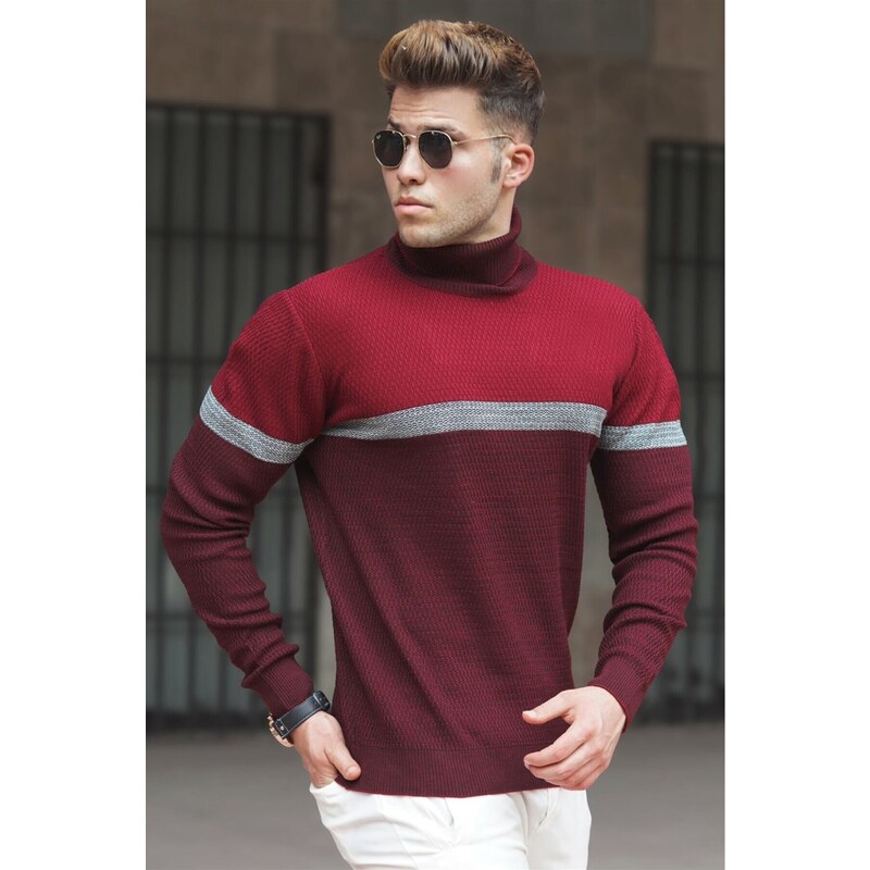 Madmext Claret Red Turtleneck Sweater 5149