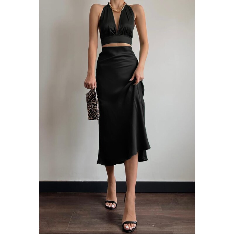 Madmext Mad Girls Black Satin Skirt