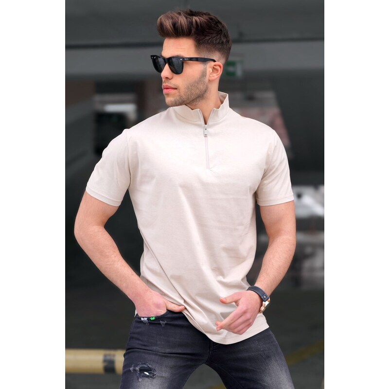 Madmext Beige Half-Met Turtleneck Men's T-Shirt 5282