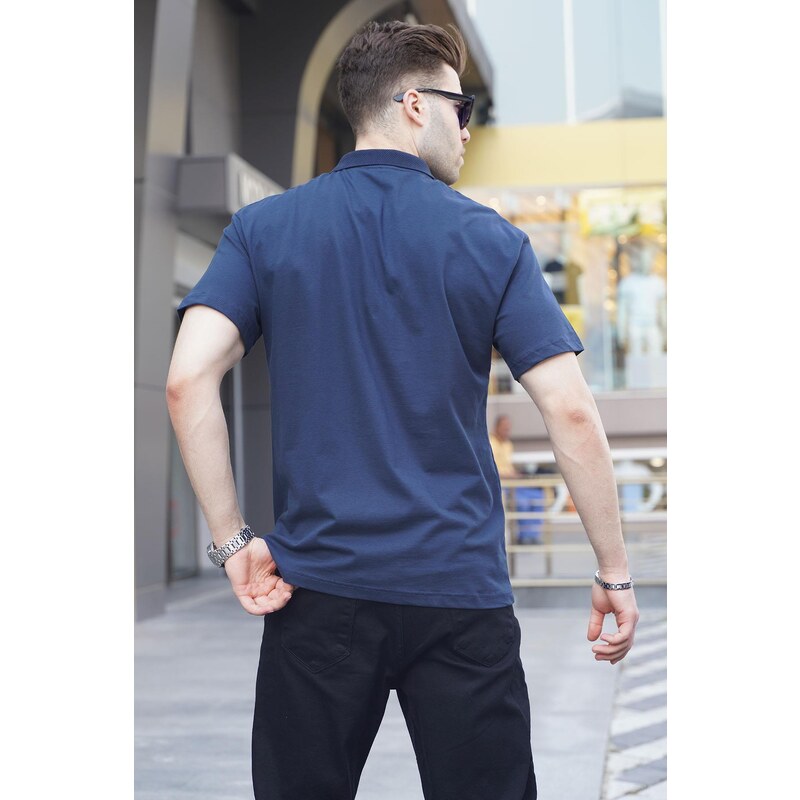 Madmext Navy Blue Polo Neck Men's Basic T-Shirt 6126