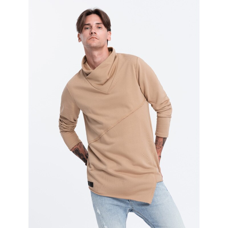 Ombre Clothing OSLO pánská mikina s velkým límcem - béžová B1366