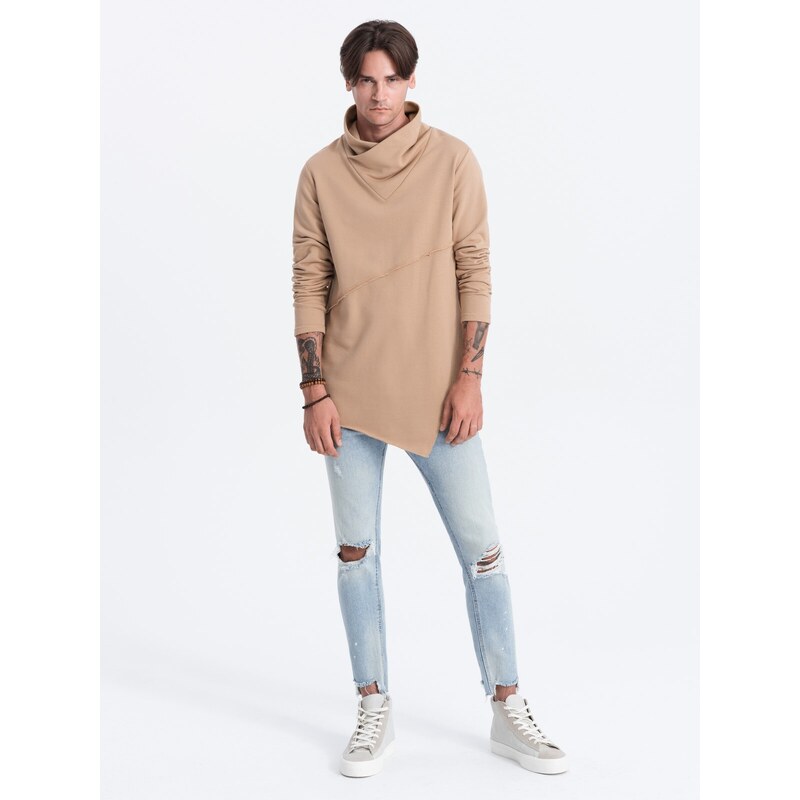 Ombre Clothing OSLO pánská mikina s velkým límcem - béžová B1366