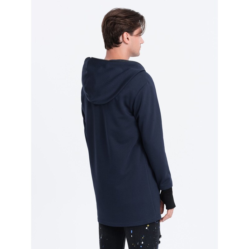 Ombre Longer men's unbuttoned sweatshirt with spacious hood PRAGA