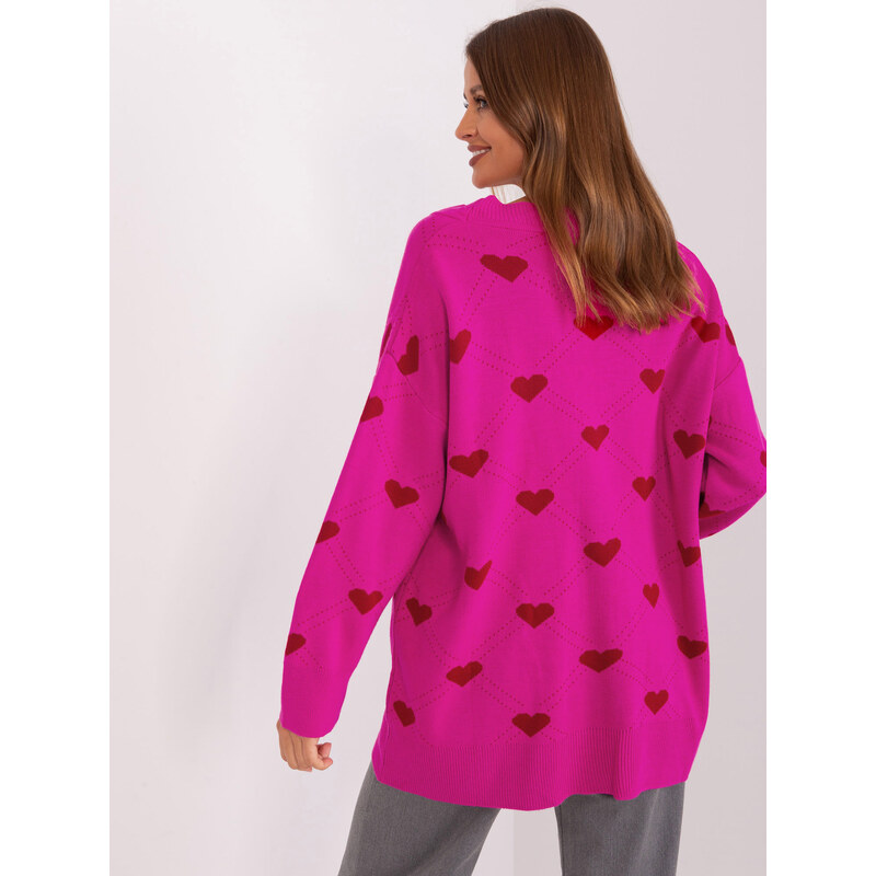Fashionhunters Dámský fuchsiový vzorovaný svetr na knoflíky