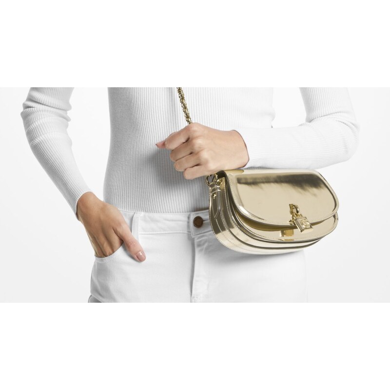 Michael Kors kožená crossbody kabelka Mila sm shiny zlatá