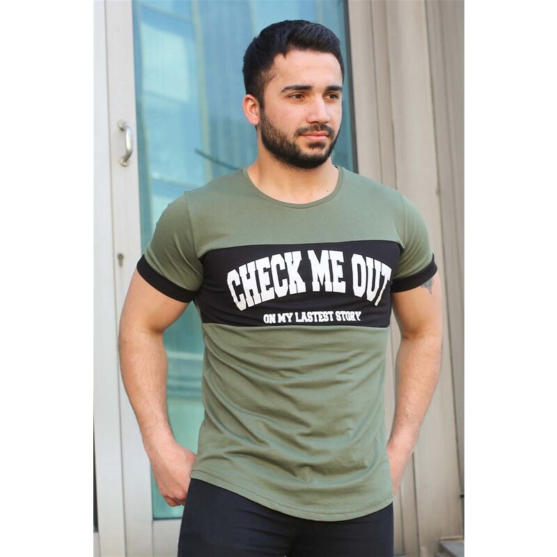 Madmext Print Detailed Khaki T-Shirt 3013