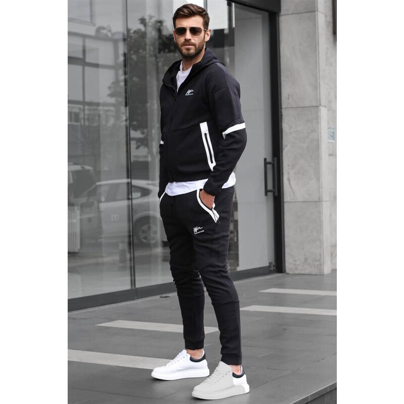 Madmext Black Men's Tracksuit Set with a Zippered Hoodie 6393