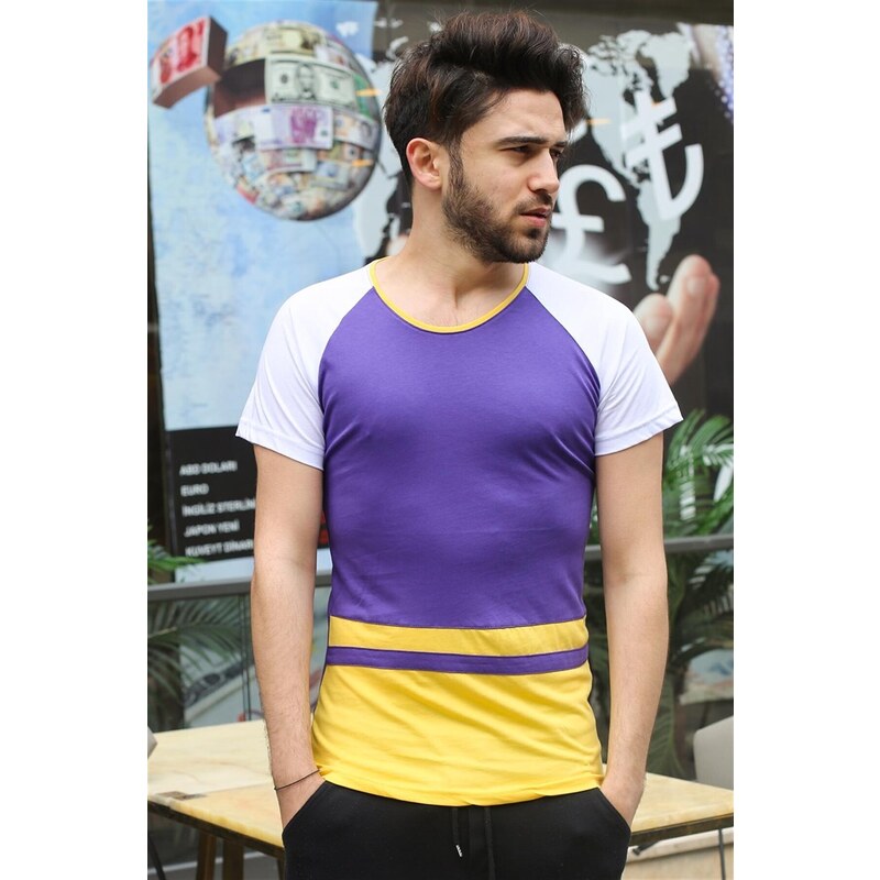 Madmext Striped Detail Purple T-Shirt 3014