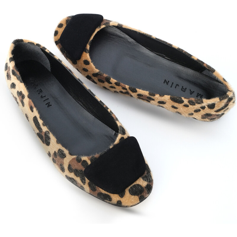 Marjin Women's Buckle Flat Flats Wool Leopard