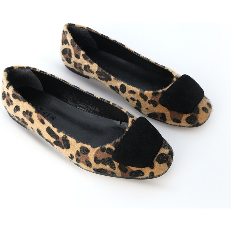 Marjin Women's Buckle Flat Flats Wool Leopard