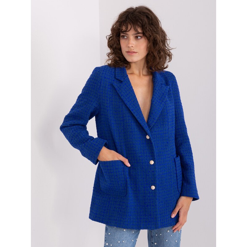 Fashionhunters Kobaltově modré dámské sako s kapsami
