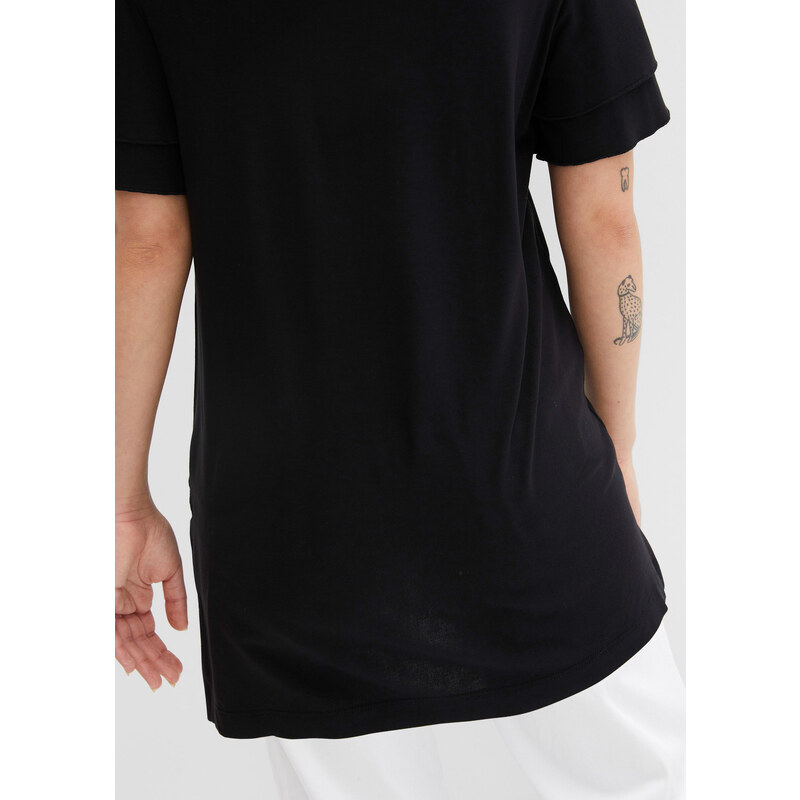 bonprix Dlouhé triko s prostřihy, křidélkovými rukávy, z udržitelné viskózy Černá