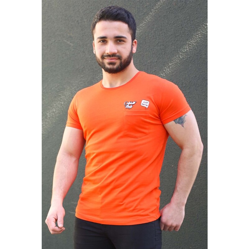 Madmext Crest Detailed Orange T-Shirt 3037