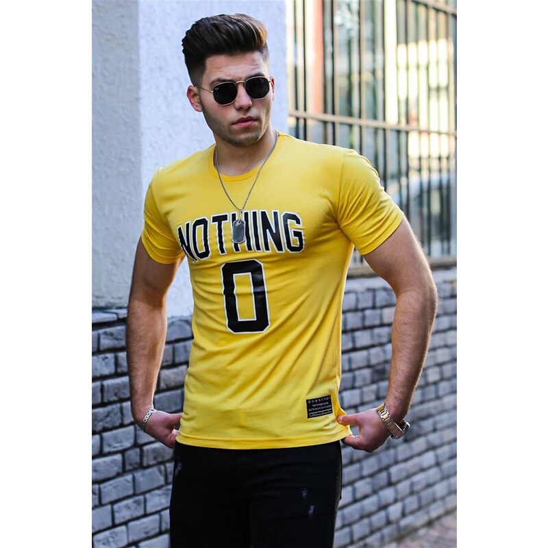 Madmext Printed Yellow T-Shirt 4394