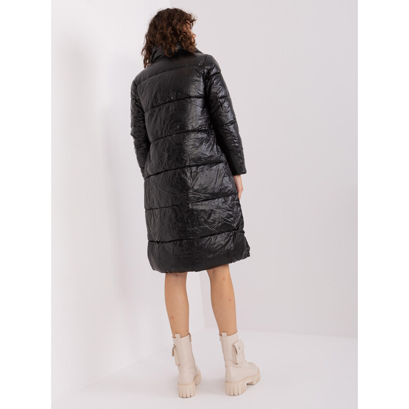Fashionhunters Černá dlouhá zimní bunda bez kapuce