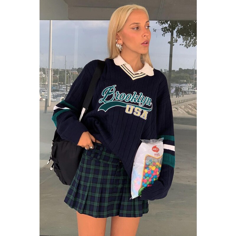Madmext Mad Girls Navy Blue Women's Sweaters